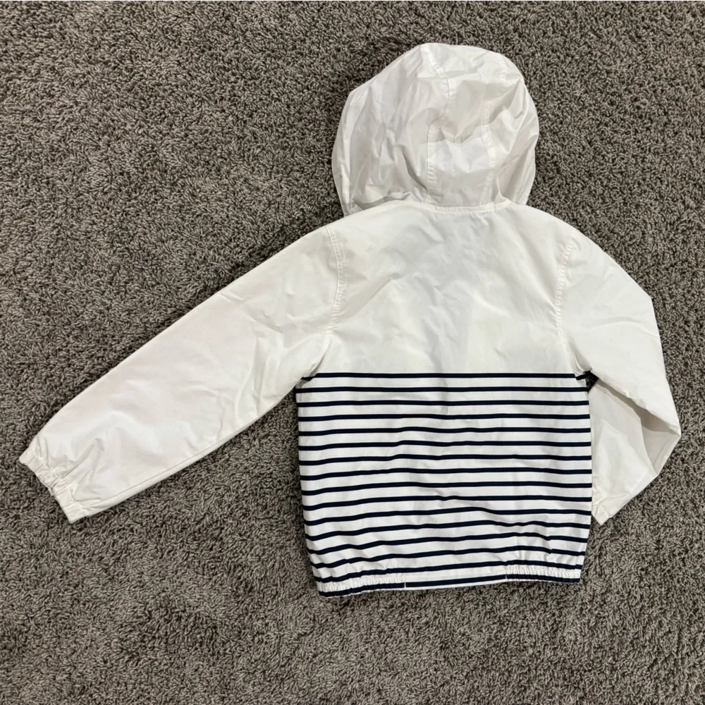 Janie and Jack white and navy blue Hooded Jacket, size 7-8